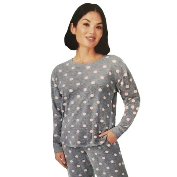 NEW Kate Spade 2pc Silky Velour Sleep Set | Pink Dots - Picture 1 of 4